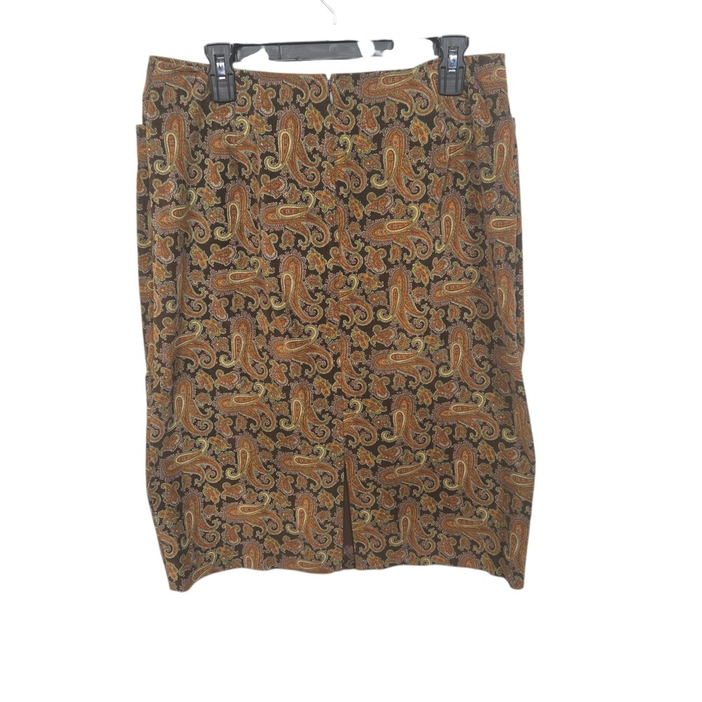 Vintage Harolds Paisley Corduroy Skirt Womens 12 Brown‎ Stretch Pencil Preppy